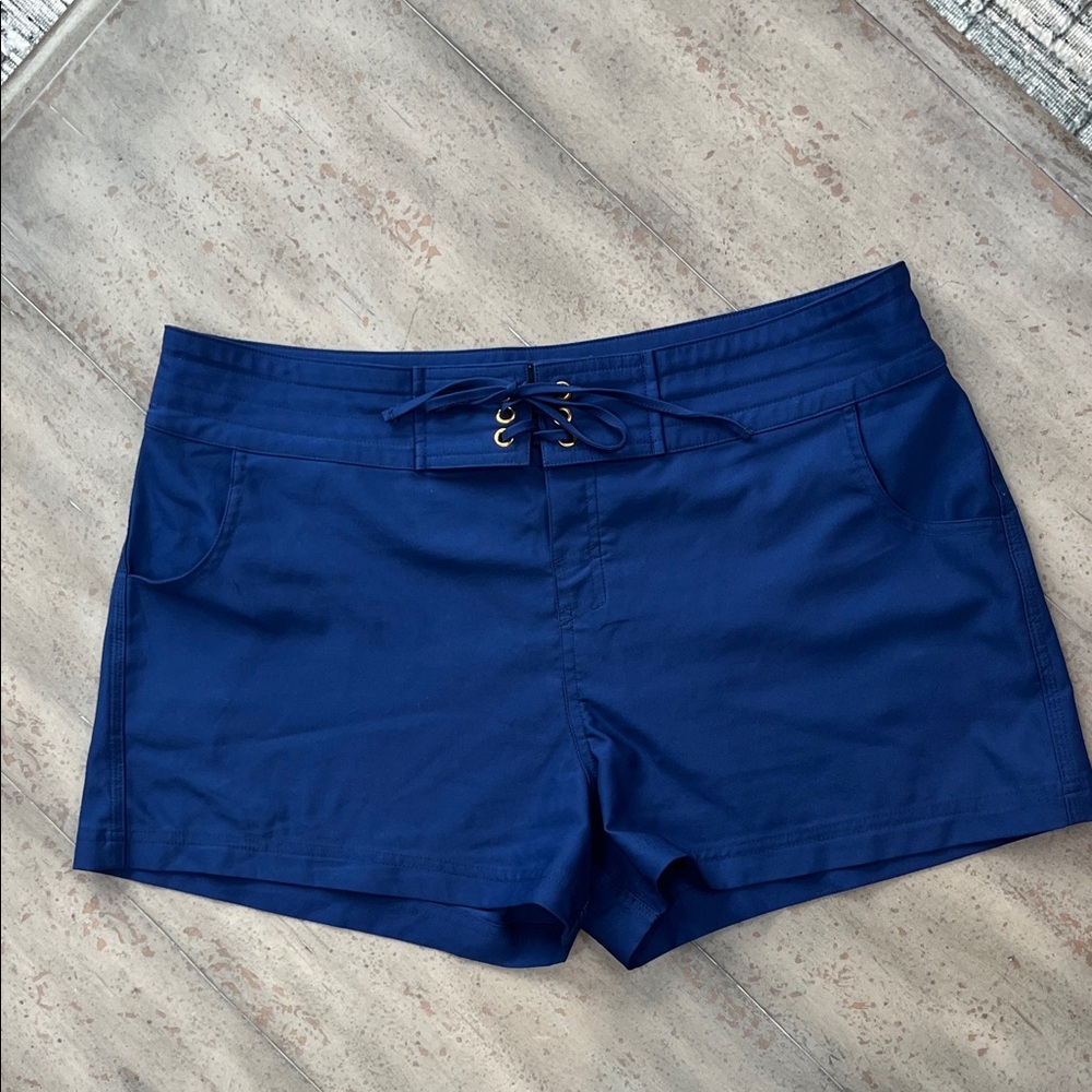Navy Blue Lace-Up Swim Shorts